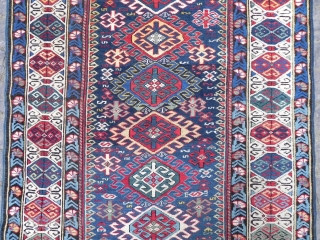 Antique NE Caucasian Kuba Runner, 3.6x9.5 ft (110x290 cm), Excellent original condition, full pile, late 19th century.                