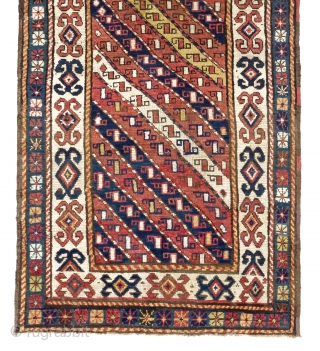 Caucasian Kazak long Rug, 3.3 x 7.5 Ft (100x225 cm), late 19th  Century.                   