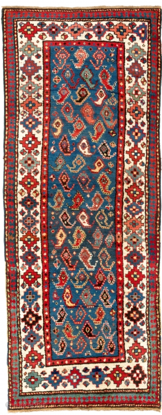 Antique Gendje Runner, Southern Caucasus, late 19th Century. 3.3 x 8.4 Ft (100x253 cm). Full pile.
                 