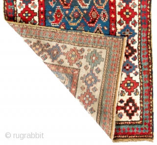 Antique Gendje Runner, Southern Caucasus, late 19th Century. 3.3 x 8.4 Ft (100x253 cm). Full pile.
                 