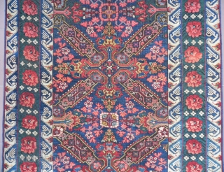 A Fantastic Antique Caucasian Seichur Runner with St Andrews crosses, roses and great colors, 110x350 cm (43x138 inches), 19th century.             