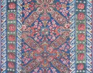 A Fantastic Antique Caucasian Seichur Runner with St Andrews crosses, roses and great colors, 110x350 cm (43x138 inches), 19th century.             