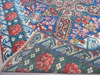 A Fantastic Antique Caucasian Seichur Runner with St Andrews crosses, roses and great colors, 110x350 cm (43x138 inches), 19th century.             