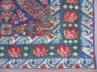 A Fantastic Antique Caucasian Seichur Runner with St Andrews crosses, roses and great colors, 110x350 cm (43x138 inches), 19th century.             