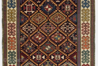 An Exceptional Akstafa prayer rug, 36x76 inches (91x192 cm). Perfect condition, all original as found, ca late 19th Century.              