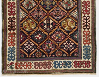 An Exceptional Akstafa prayer rug, 36x76 inches (91x192 cm). Perfect condition, all original as found, ca late 19th Century.              