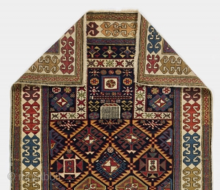 An Exceptional Akstafa prayer rug, 36x76 inches (91x192 cm). Perfect condition, all original as found, ca late 19th Century.              