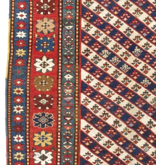 Antique Caucasian Gendje long Rug. 3.6 x 7.9 Ft. (107x235 cm)                      