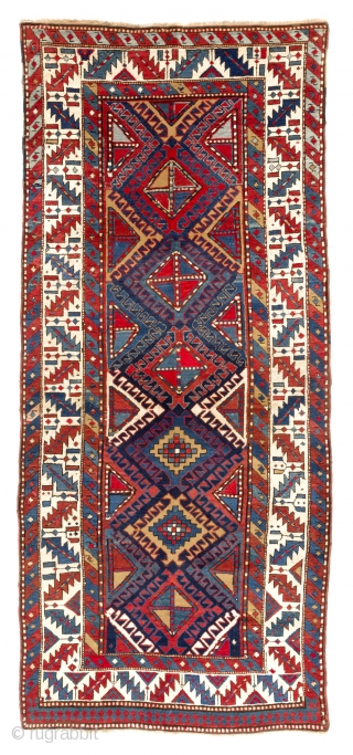 South Caucasian Runner. 3.7 x 8.1 ft (109x247 cm). Late 19th Century.                     