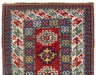 Antique Caucasian Kazak Rug, 3.7 x 6.1 Ft (110x186 cm), late 19th Century.                    