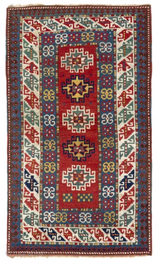 Antique Caucasian Kazak Rug, 3.7 x 6.1 Ft (110x186 cm), late 19th Century.                    