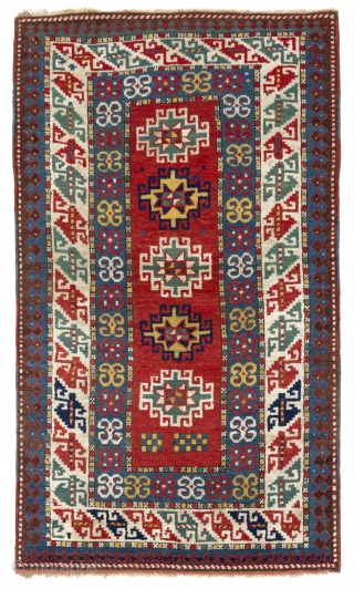 Antique Caucasian Kazak Rug, 3.7 x 6.1 Ft (110x186 cm), late 19th Century.                    