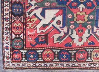 Caucasian Karabagh Chelaberd Rug, so called Eagle Kazak, 4.5x7.7 ft, mid 19th century, stock no: 2011171, full pile, original ends and sides. www.rugspecialist.com          