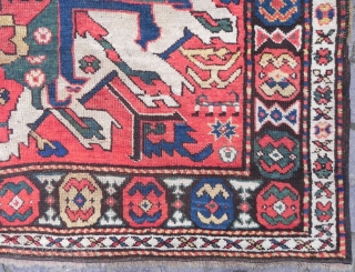 Caucasian Karabagh Chelaberd Rug, so called Eagle Kazak, 4.5x7.7 ft, mid 19th century, stock no: 2011171, full pile, original ends and sides. www.rugspecialist.com          