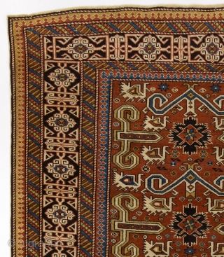 Antique Caucasian Perepedil Rug, 3'7" x 5'5" (110x165 cm), late 19th Century. Original as found, no repairs, no issues. Provenance: A private collection in England.        