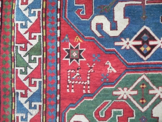 A Splendid Antique Caucasian Cloudband Kazak (Chondzoresk) Rug, 6.8x4.5 ft, late 19th century.                    