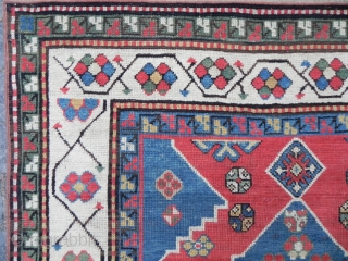 A Cute Antique Caucasian Kazak (Karabagh) Rug with a nice drawing and well balanced design, attractive colors, 4x6 ft (122x184cm) 19th century.           