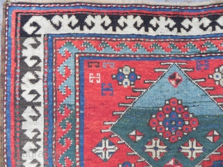 Antique Caucasian Borchalo Kazak Rug, 3.11x3.7 ft (120x113 cm), late 19th Century.                     