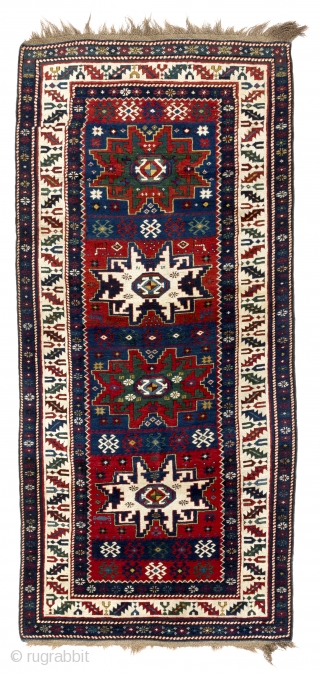 NE Caucasian long Rug, 3.8x8.2 ft (111x250 cm). ca 1900. Excellent original condition, full pile, all rich natural dyes. No repairs, no issues. Acquired from a nice gentleman in Philly.   