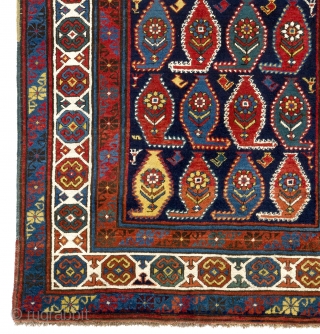 Antique South East Caucasian Gendje Rug. 3.8 x 6.4 Ft  (112x193 cm). Beautiful natural dyes and soft lustrous wool pile, no issues.          