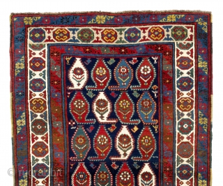 Antique South East Caucasian Gendje Rug. 3.8 x 6.4 Ft  (112x193 cm). Beautiful natural dyes and soft lustrous wool pile, no issues.          