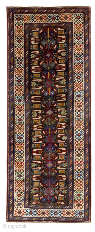 Unusual Caucasian Daghestan Runner in very good condition, 45x114 inches (114x290 cm), 19th Century                   