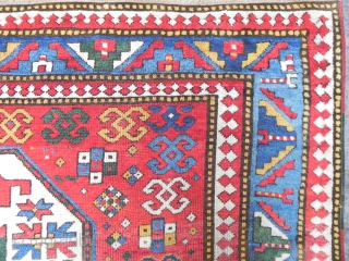 An Early Caucasian Lori Pambak Kazak Rug with ivory wefts, 6.8x5.4 ft (207x165 cm). Striking colors, powerful design!, good size.             