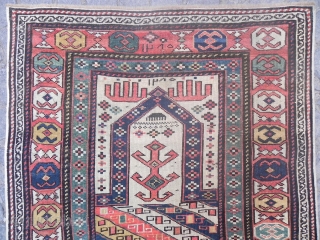 Antique Caucasian Shirvan Prayer Rug with hands, Dated 1285 (1868 AD), 5.9x3.2 ft (180x98 cm).                  