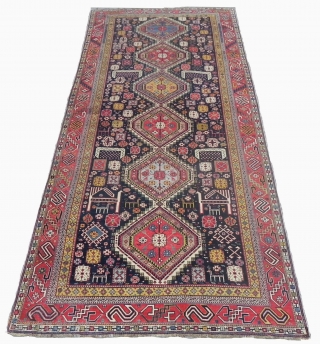 Fine antique Caucasian Shirvan long rug with dragons and zoomorphic animals, 5.3x11.2 ft (162x341 cm), one good old repair that can be found in close examination of the back, otherwise in excellent  ...