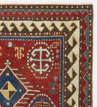 a cute little Antique Bordjalou Kazak Rug, 3'5" x 4'  (104x120 cm).                    