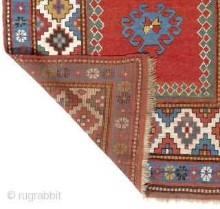 Antique Caucasian Kazak Rug, 4x6 ft (120x176 cm), ca 1880.                       