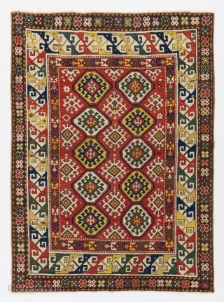 An Outstanding Antique Caucasian Gendje Rug with pleasing colors. Lustrous even medium wool pile and well preserved condition. 4'5" x 5'9"  -  135x175 cm. 14 days return & full refund  ...