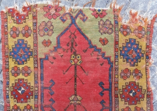 A child`s prayer rug from Konya, Central Anatolia. 33x33 inches (84x84cm), 1st half 19th Century. Original as found, can be restored professionally with recycled wool if requested. www.RugSpecialist.com , Binbirdirek Mah, Peykhane  ...