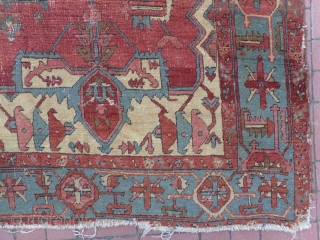 Persian Heriz Carpet, 11 x 9.9 ft (336x300 cm), late 19th Century, Original as found, needs some repair as seen, comes from a NY estate.  www.RugSpecialist.com , Binbirdirek Mah, Peykhane Cad,  ...