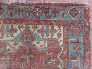 Persian Heriz Carpet, 11 x 9.9 ft (336x300 cm), late 19th Century, Original as found, needs some repair as seen, comes from a NY estate.  www.RugSpecialist.com , Binbirdirek Mah, Peykhane Cad,  ...