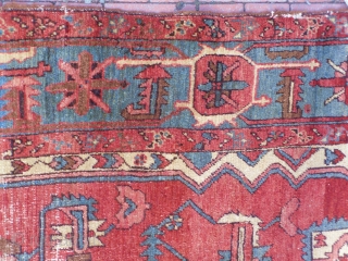 Persian Heriz Carpet, 11 x 9.9 ft (336x300 cm), late 19th Century, Original as found, needs some repair as seen, comes from a NY estate.  www.RugSpecialist.com , Binbirdirek Mah, Peykhane Cad,  ...