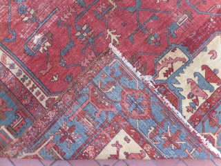 Persian Heriz Carpet, 11 x 9.9 ft (336x300 cm), late 19th Century, Original as found, needs some repair as seen, comes from a NY estate.  www.RugSpecialist.com , Binbirdirek Mah, Peykhane Cad,  ...