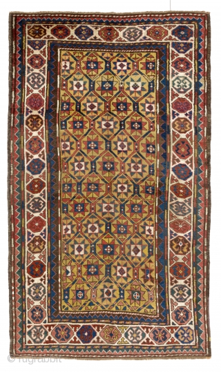 Antique Caucasian Kazak Rug with a beautiful yellow ground, 4 x 7 Ft (120x210 cm), ca late 19th Century              