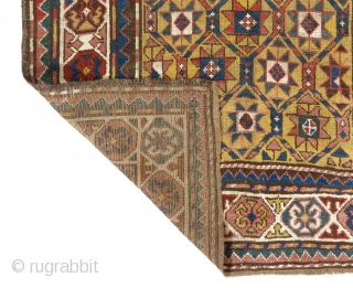 Antique Caucasian Kazak Rug with a beautiful yellow ground, 4 x 7 Ft (120x210 cm), ca late 19th Century              