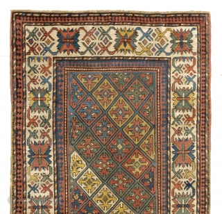 Antique Caucasian Karabagh Rug with crosses, 4 x 7.4 ft  (120x223 cm), ca 1870                  