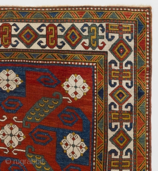 An Impressive Pinwheel or so called "Swastika" Kazak Rug. Southwest Caucasus, ca 1880, 5'8" x 7'5"  (172x225 cm). Provenance: A private British collection. Condition: Entire foundation of the rug is original  ...