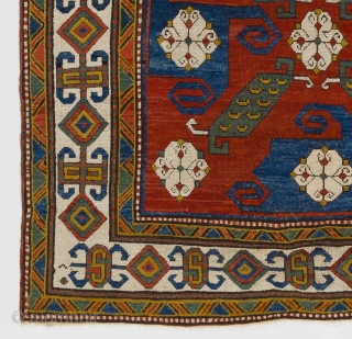 An Impressive Pinwheel or so called "Swastika" Kazak Rug. Southwest Caucasus, ca 1880, 5'8" x 7'5"  (172x225 cm). Provenance: A private British collection. Condition: Entire foundation of the rug is original  ...