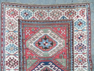 Caucasian Kazak Rug, 7x3.9 ft (213x119 cm), 19th Century                        