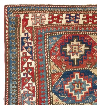 Colorful South Caucasian Moghan long Rug, 4 x 7.7 ft (120x240 cm), ca 1890,  full pile.                