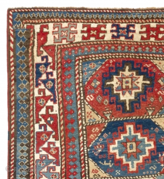 Colorful South Caucasian Moghan long Rug, 4 x 7.7 ft (120x240 cm), ca 1890,  full pile.                