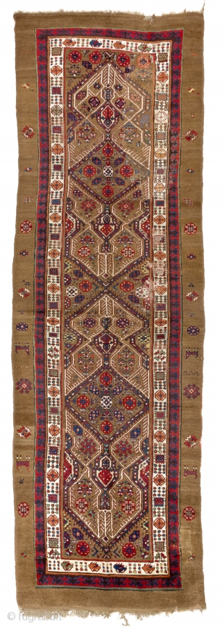 Antique Persian Serab Camel Hair Runner,  ca late 19th Century, 4 x 12.4 Ft  (120x375 cm).  Original as found, needs minor restoration that is reflected in the price.  