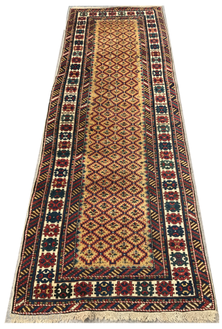 Antique Caucasian Shirvan Runner, 3.3 x 9 ft  (100x270 cm), ca late 19th Century. Perfect condition, all original, no repairs, no issues, full pile, all natural dyes.     