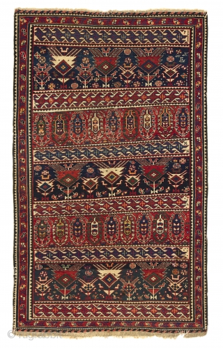 Antique Caucasian Shirvan Rug, 124x200 cm (4.1 x 6.7 ft), 19th Cen. original as found.                  