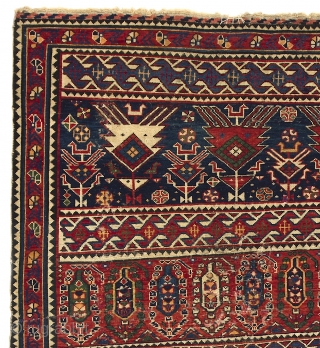 Antique Caucasian Shirvan Rug, 124x200 cm (4.1 x 6.7 ft), 19th Cen. original as found.                  