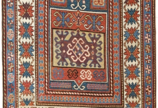 Antique Caucasian Kazak Rug, 124x246 cm (4.1 x 8 Ft), ca 1860.                     